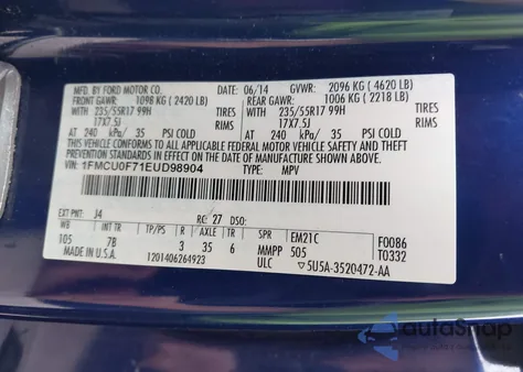 2014 Ford Escape S from USA, damaged, VIN 1FMCU0F71EUD98904